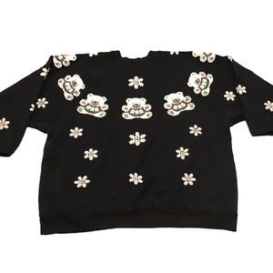 Vintage 80s Christmas Puffy Paint Teddy Bear Sweatshirt Womens Sz S M Sm Med